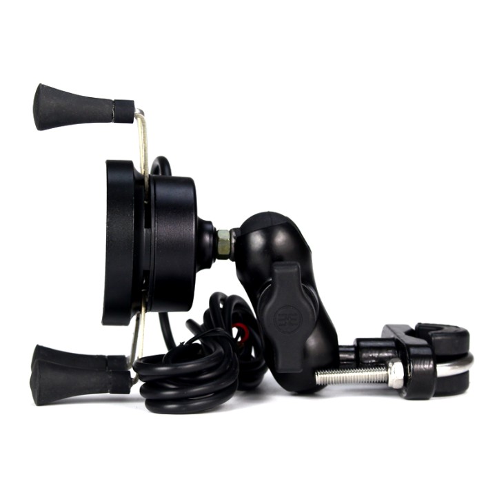 Suport telefon moto,atv,auto,incarcare wireless 10W,fixare oglinda,cadru,universal Android si IOS, priza USB de 2.1 A, include 2 tipuri de prindere