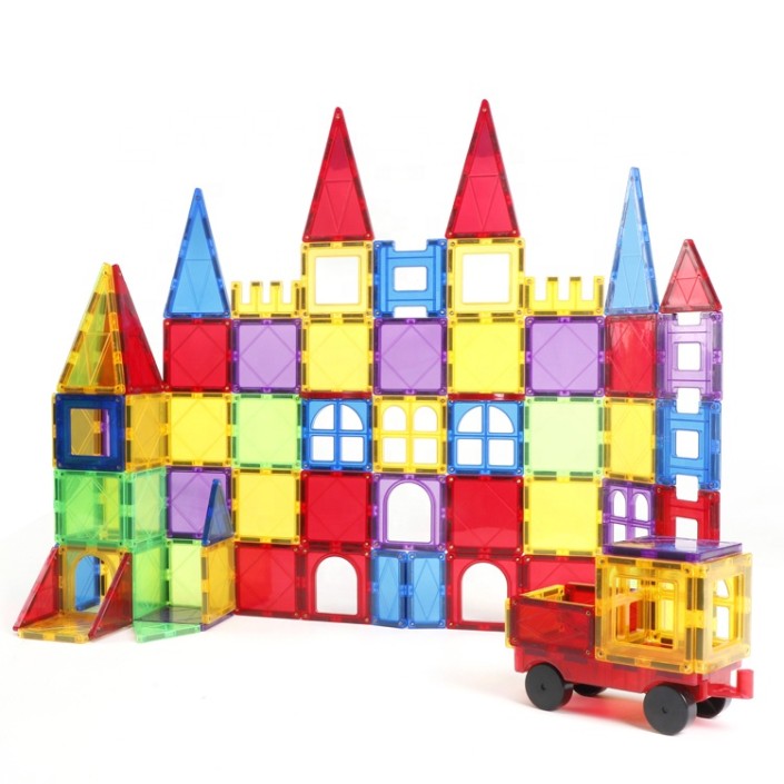 Set de constructie Magnetic Tiles, MagBlock, 100 piese 3D, Multicolor Set de constructie Magnetic Tiles, MagBlock, 100 piese 3D, Multicolor