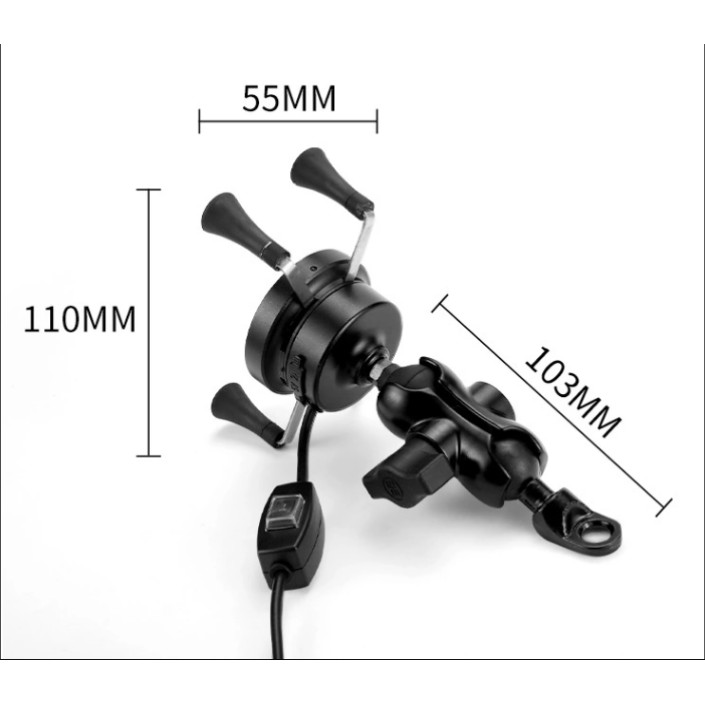 Suport telefon moto,atv,auto,incarcare wireless 10W,fixare oglinda,cadru,universal Android si IOS, priza USB de 2.1 A, include 2 tipuri de prindere