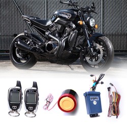 Alarma motocicleta, scuter, atv, functie pornire motor, senzor perimetru, senzor soc, actionare de la 5000 m, pager, 2 telecomenzi cu display