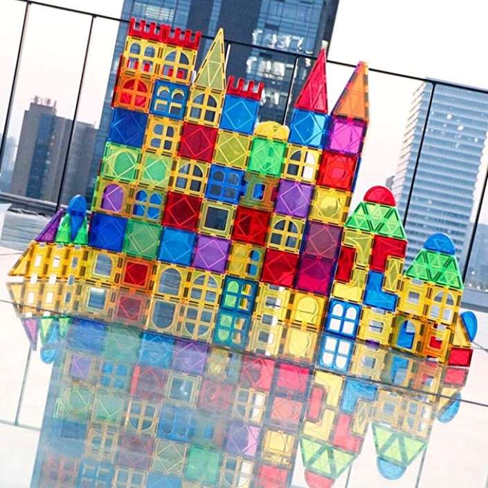 Set de constructie Magnetic Tiles, MagBlock, 100 piese 3D, Multicolor Set de constructie Magnetic Tiles, MagBlock, 100 piese 3D, Multicolor
