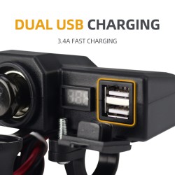 Priza moto auto, 3.4a Fast Charge, 2 porturi usb, voltmetru, port bricheta, include 2 tipuri de prindere