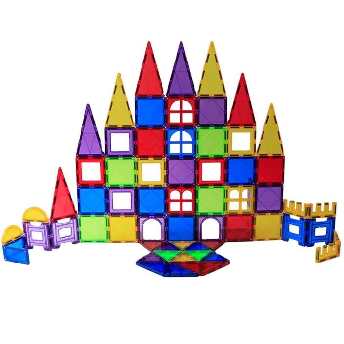 Set de constructie Magnetic Tiles, MagBlock, 100 piese 3D, Multicolor Set de constructie Magnetic Tiles, MagBlock, 100 piese 3D, Multicolor