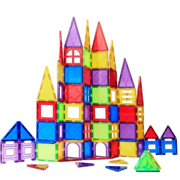 Set de constructie Magnetic Tiles, MagBlock, 100 piese 3D, Multicolor Set de constructie Magnetic Tiles, MagBlock, 100 piese 3D, Multicolor