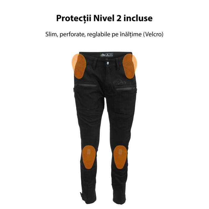 Blugi Moto PES Cargo Core – Protecții Nivel 2, Material PES Invicta Technology™  Certificare AA, Negri