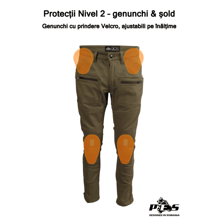 Blugi Moto PES Cargo Core – Protecții Nivel 2, Material PES Invicta Technology™  Certificare AA, Verzi