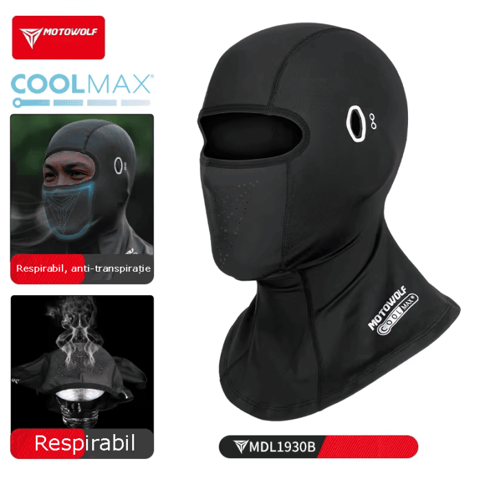 Cagulă Moto Motowolf cu Guler 4 sezoane – Material CoolMax® Respirabil și Fin, Design cu Cusături Exterioare, Negru