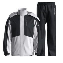 Costum de Ploaie Moto Motowolf V5 – Geacă și Pantaloni Impermeabili cu Elemente Reflectorizante, Glugă și Protecție Completă, Albastru/Gri