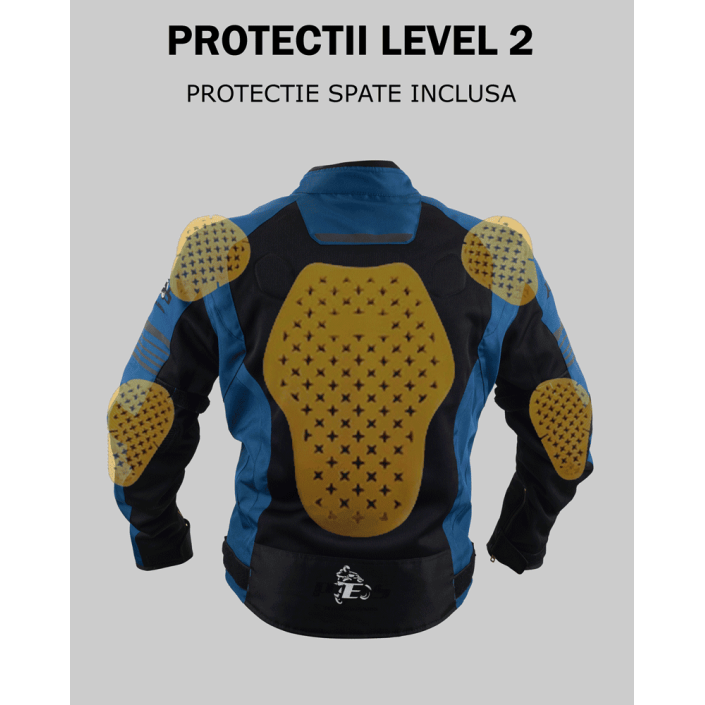 Geacă Moto de Vară Bărbați PES Grand Air Blue – Mesh Ventilat, Protecții Level 2, Certificare AA, Mesadă de Ploaie Detașabilă Geacă Moto de Vară Bărbați PES Grand Air Blue – Mesh Ventilat, Protecții Level 2, Certificare AA, Mesadă de Ploaie Detașabilă