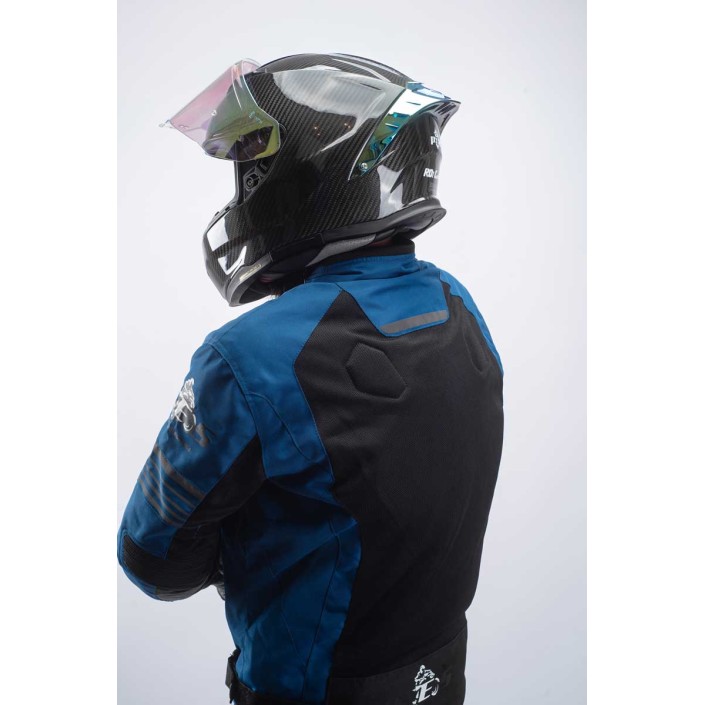 Geacă moto de vară pentru bărbați PES Grand Air Blue – mesh ventilat, protecții Level 2, certificare AA, membrană de ploaie detașabilă