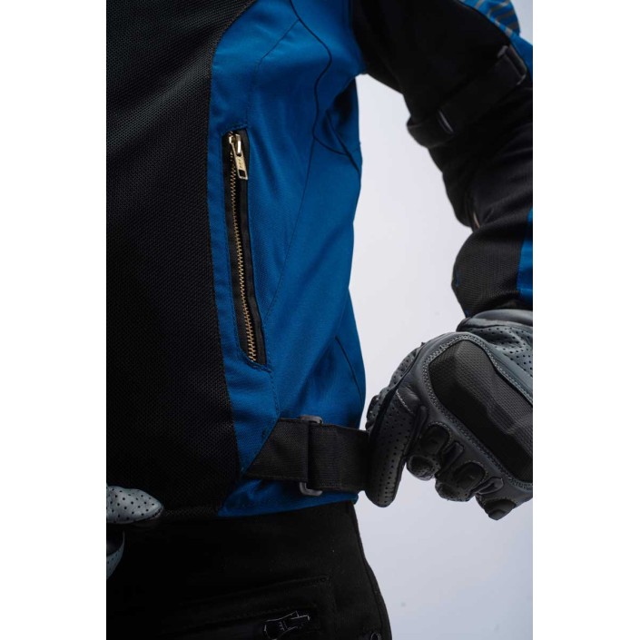 Geacă moto de vară pentru bărbați PES Grand Air Blue – mesh ventilat, protecții Level 2, certificare AA, membrană de ploaie detașabilă