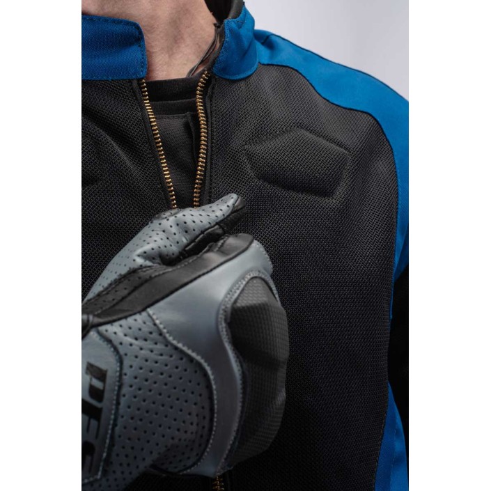 Geacă moto de vară pentru bărbați PES Grand Air Blue – mesh ventilat, protecții Level 2, certificare AA, membrană de ploaie detașabilă