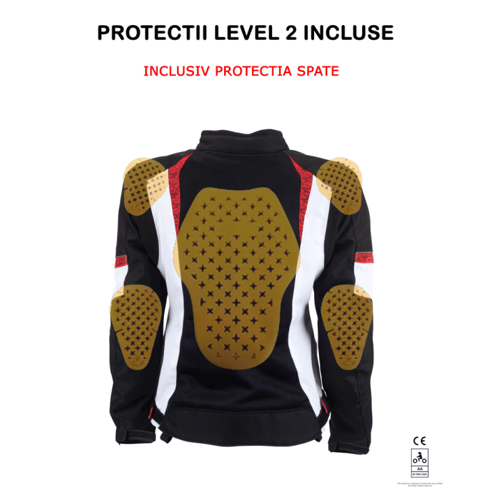 Geacă Moto de Vară pentru Dame PES Lady Red – Mesh Respirabil, Protecții Level 2, Mesadă de Ploaie Detașabilă