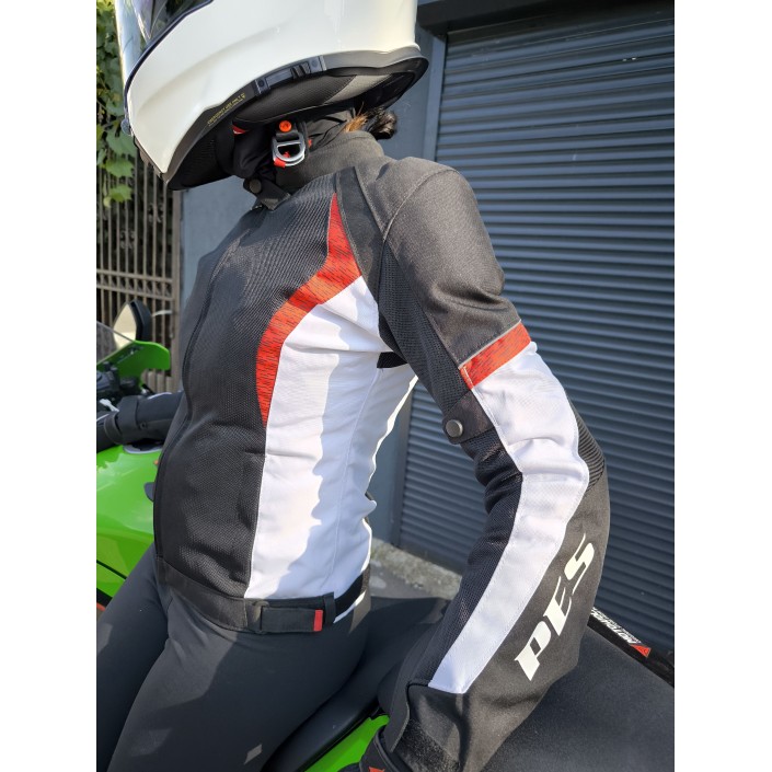 Geacă Moto de Vară pentru Dame PES Lady Red – Mesh Respirabil, Protecții Level 2, Mesadă de Ploaie Detașabilă