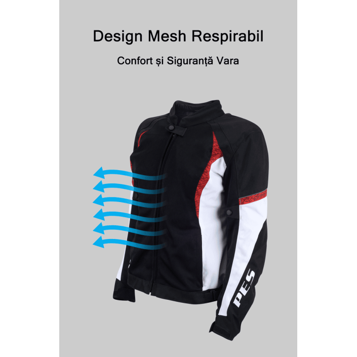 Geacă Moto de Vară pentru Dame PES Lady Red – Mesh Respirabil, Protecții Level 2, Mesadă de Ploaie Detașabilă
