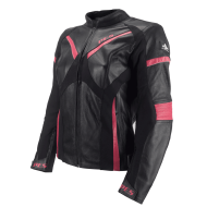 Geacă Moto Damă Piele cu Protecții Nivel 2 – Perfectă pentru Vară și Primăvară, PES, Negru/Roz