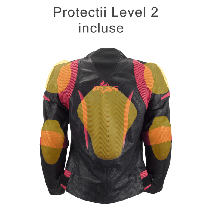 Geacă Moto Damă Piele cu Protecții Nivel 2 – Perfectă pentru Vară și Primăvară, PES, Negru/Roz Geacă Moto Damă Piele cu Protecții Nivel 2 – Perfectă pentru Vară și Primăvară, PES, Negru/Roz