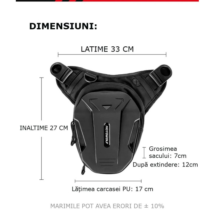 Geantă de picior/umar moto Motowolf, extensibilă, hardshell, eliberare rapida, negru 