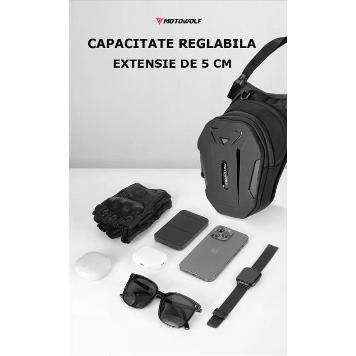 Geantă de picior/umar moto Motowolf, extensibilă, hardshell, eliberare rapida, negru 