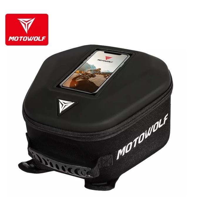 Geanta rezervor moto Motowolf, impermeabila, prindere universala, buzunar transparent telefon, tank bag include 2 tipuri de prindere