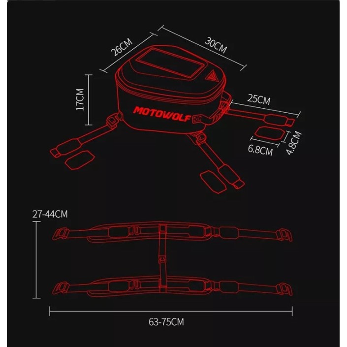 Geanta rezervor moto Motowolf, impermeabila, prindere universala, buzunar transparent telefon, tank bag include 2 tipuri de prindere