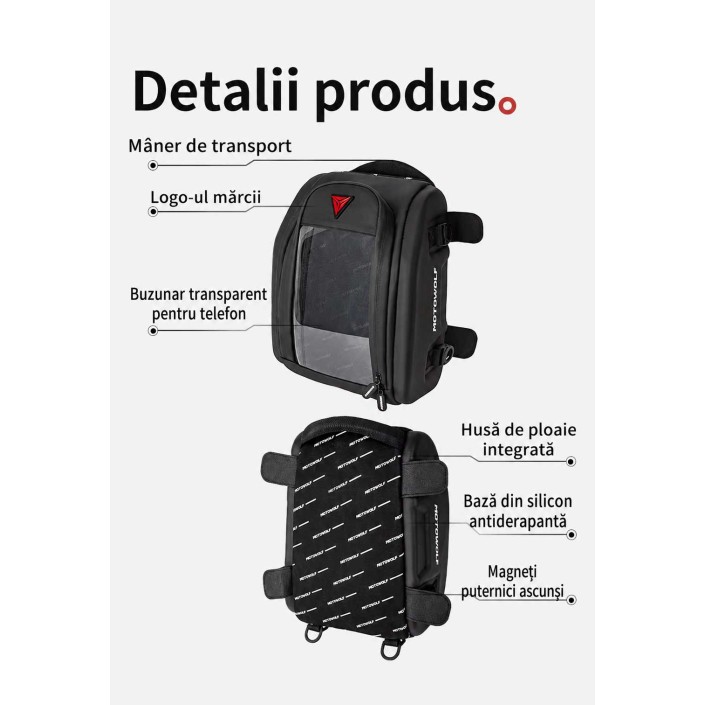 Geantă rezervor moto Motowolf MB10 8 L, magnetică, cu chingi, buzunar telefon și husă de ploaie Geantă rezervor moto Motowolf MB10 8 L, magnetică, cu chingi, buzunar telefon și husă de ploaie