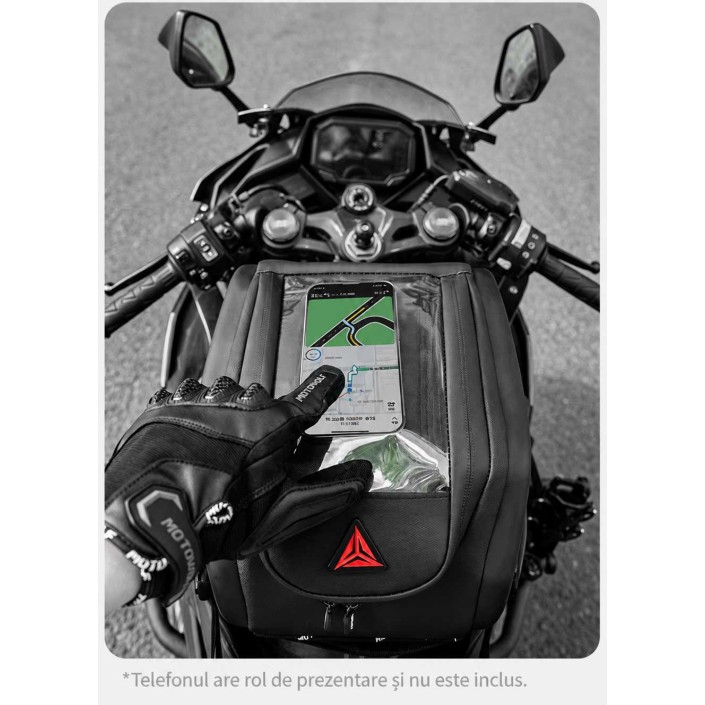 Geantă rezervor moto Motowolf MB10 8 L, magnetică, cu chingi, buzunar telefon și husă de ploaie Geantă rezervor moto Motowolf MB10 8 L, magnetică, cu chingi, buzunar telefon și husă de ploaie