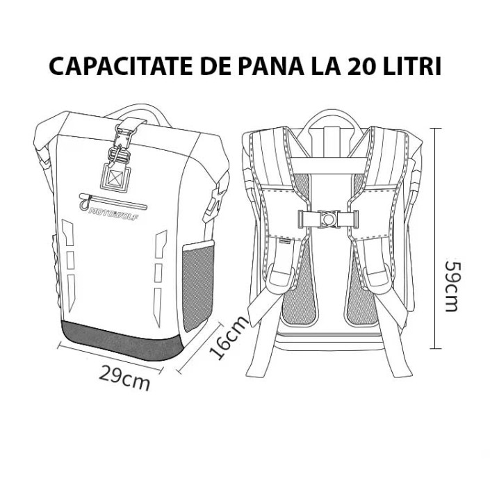 Ghiozdan Moto Impermeabil Motowolf, Capacitate Mare, PVC 500D, Benzi Reflectorizante, Roll-Top