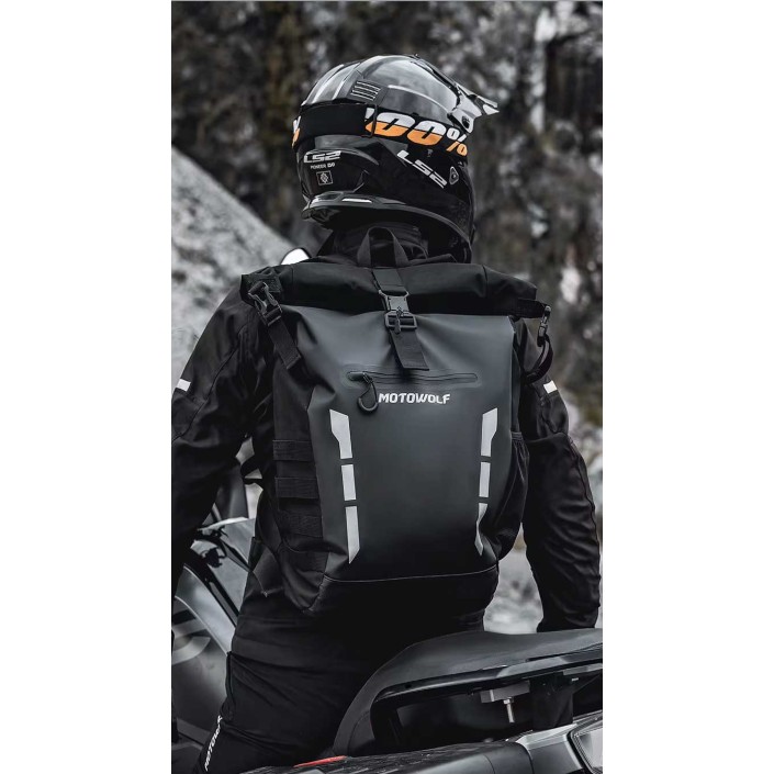 Ghiozdan Moto Impermeabil Motowolf, Capacitate Mare, PVC 500D, Benzi Reflectorizante, Roll-Top