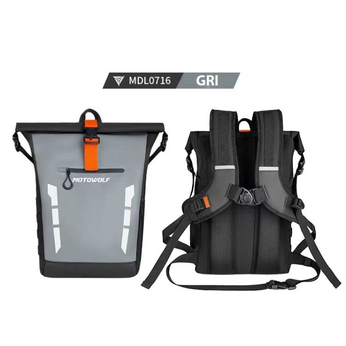 Ghiozdan Moto Impermeabil Motowolf, Capacitate Mare, PVC 500D, Benzi Reflectorizante, Roll-Top