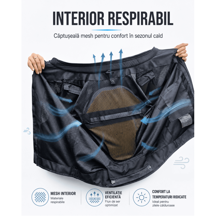 Geacă Moto de Vară PES Grand Air 2.0 AA cu Protecții CE Level 2 și Membrană Impermeabilă 3 în 1 Geacă Moto de Vară PES Grand Air 2.0 AA cu Protecții CE Level 2 și Membrană Impermeabilă 3 în 1