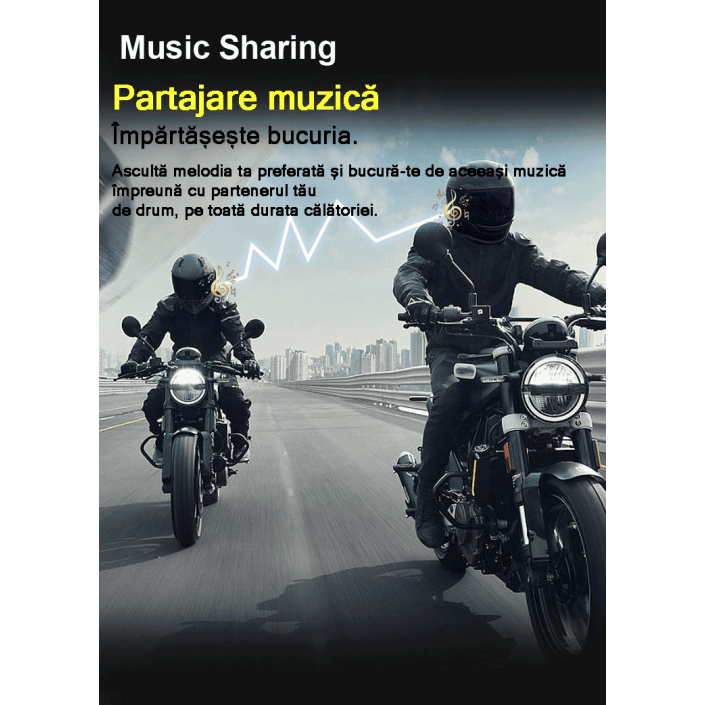 Sistem de comunicare moto Toucare T10, conexiune 4 rideri, Bluethoot 5.1, Universal intercom, Noise cancel, difuzoare 40 mm