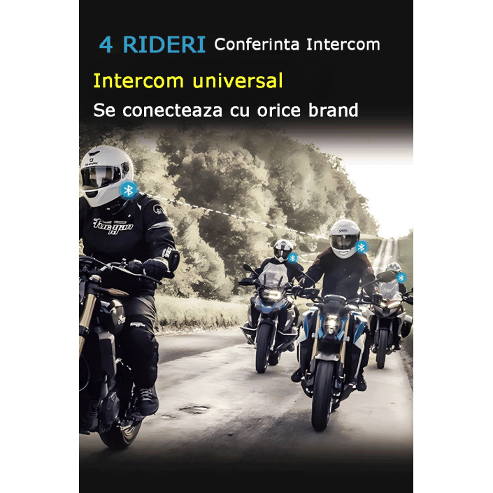 Sistem de comunicare moto Toucare T10, conexiune 4 rideri, Bluethoot 5.1, Universal intercom, Noise cancel, difuzoare 40 mm Sistem de comunicare moto Toucare T10, conexiune 4 rideri, Bluethoot 5.1, Universal intercom, Noise cancel, difuzoare 40 mm