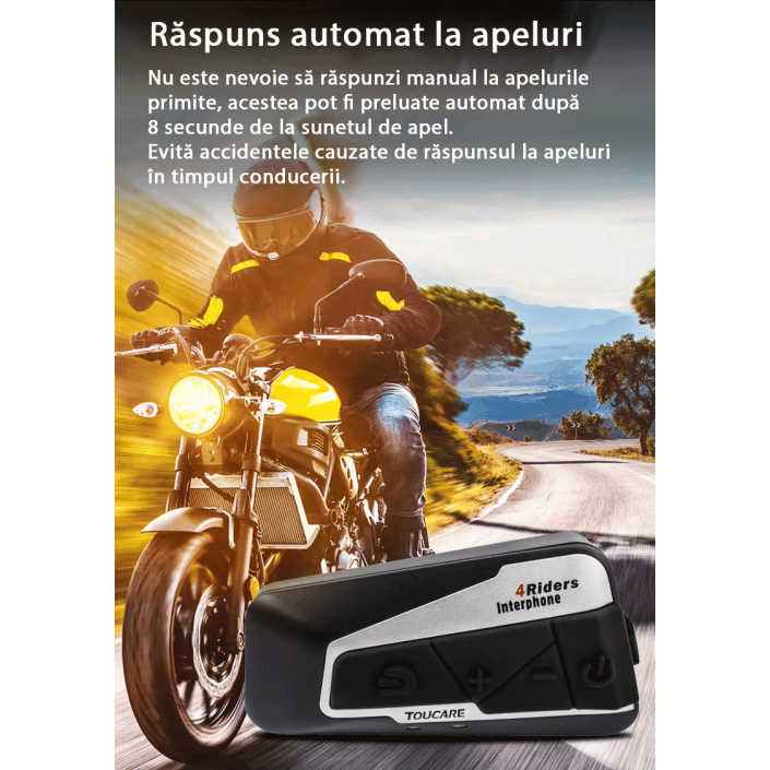 Sistem de comunicare moto intercom Toucare T9S-4, noise cancel, difuzoare HI-FI, Radio FM, bluethoot 5.0, conferinta cu 8 rideri, conectivitate simultana cu 2 device-uri, combatibil cu SENA,CARDO Sistem de comunicare moto intercom Toucare T9S-4, noise cancel, difuzoare HI-FI, Radio FM, bluethoot 5.0, conferinta cu 8 rideri, conectivitate simultana cu 2 device-uri, combatibil cu SENA,CARDO
