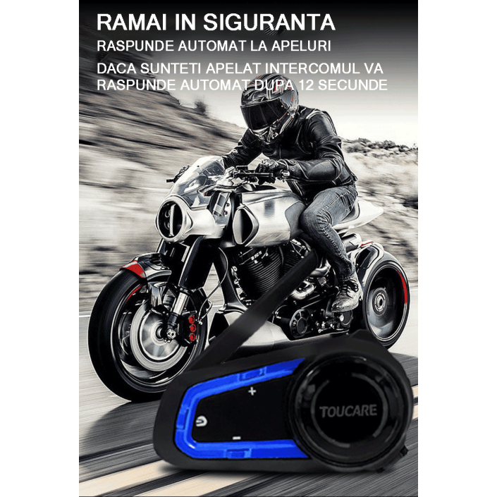 Intercom Moto Toucare V10 Bluetooth 5.1 – Universal cu 2 Chipseturi, 8 Rideri, Noise Canceling, Waterproof IP67, Music Sharing, Difuzoare 40mm Intercom Moto Toucare V10 Bluetooth 5.1 – Universal cu 2 Chipseturi, 8 Rideri, Noise Canceling, Waterproof IP67, Music Sharing, Difuzoare 40mm