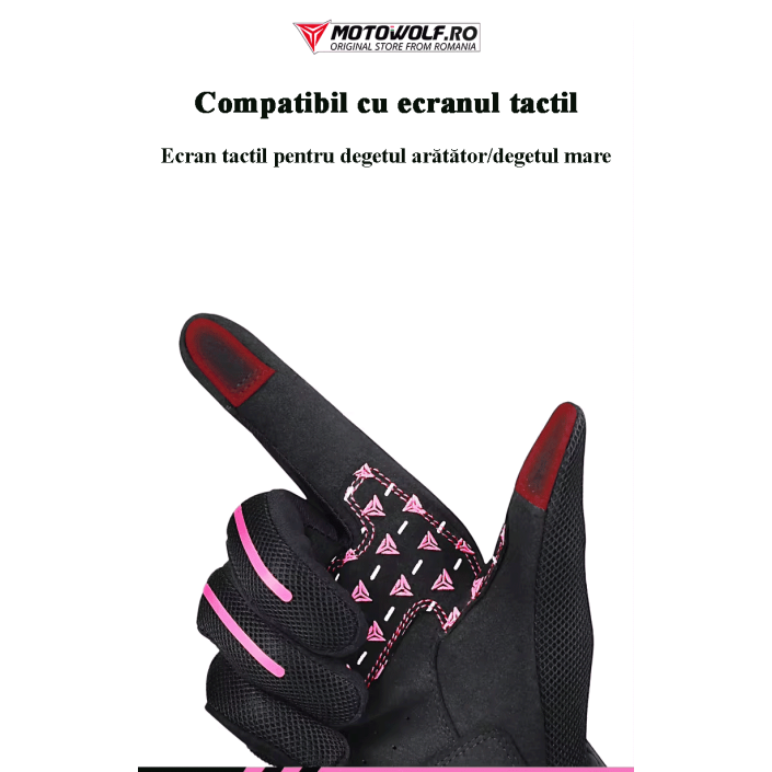 Mănuși Moto Damă de Vară Motowolf – Mesh Respirabil, Protecții Soft, Touchscreen, Roz