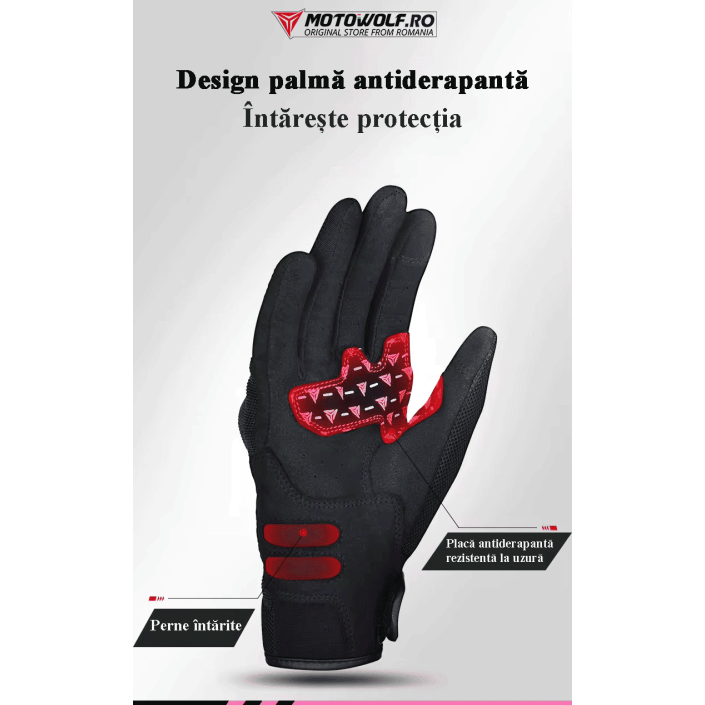 Mănuși Moto Damă de Vară Motowolf – Mesh Respirabil, Protecții Soft, Touchscreen, Roz