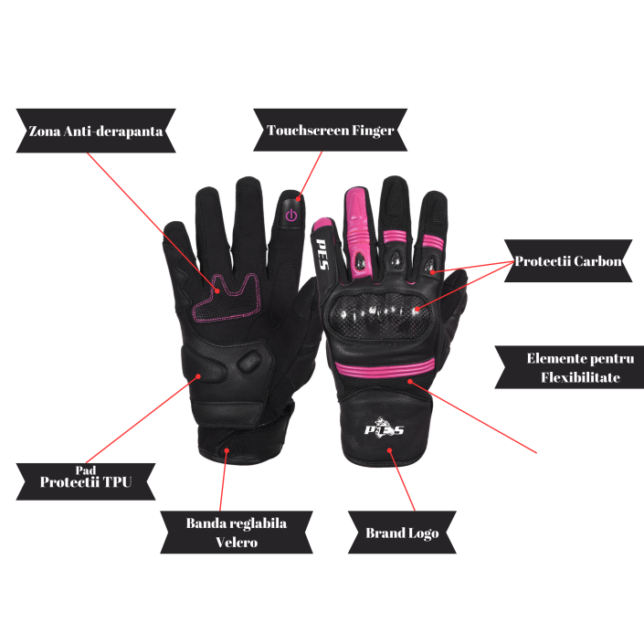 Mănuși Moto Damă PES - Piele Premium, Protecție Carbon, Funcționalitate Touchscreen Mănuși Moto Damă PES - Piele Premium, Protecție Carbon, Funcționalitate Touchscreen