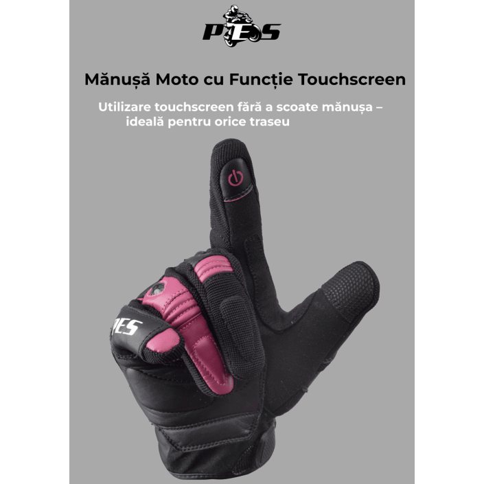 Mănuși Moto Damă PES - Piele Premium, Protecție Carbon, Funcționalitate Touchscreen Mănuși Moto Damă PES - Piele Premium, Protecție Carbon, Funcționalitate Touchscreen