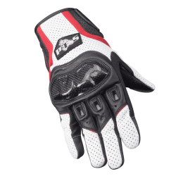 Mănuși Moto Piele Perforată PES – Protecție cu Carbon, Touchscreen, Ventilate, Alb