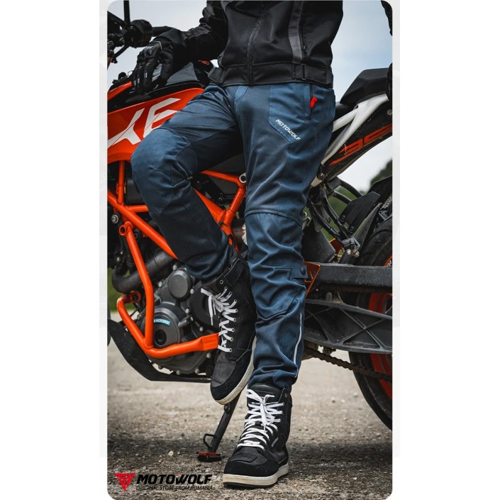 Pantaloni moto cu protectii, de Vară, MOTOWOLF, Confort și Protecție de Înaltă Calitate, Albastri
