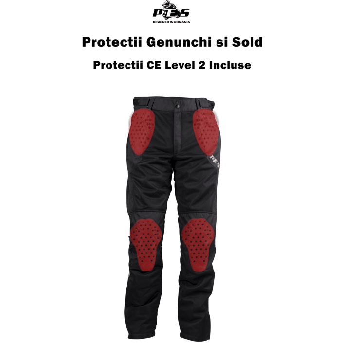 Pantaloni Moto PES de Vară cu Protecții Level 2 pentru Genunchi și Șolduri, Clasa AA, Negru Pantaloni Moto PES de Vară cu Protecții Level 2 pentru Genunchi și Șolduri, Clasa AA, Negru
