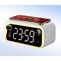 Radio cu ceas, Portabil, baterie 1200 mAh, statie incarcare wireless, LED, Bluetooth speaker, Alarma, lampa led, lumina noapte, 15W, Pes Holding