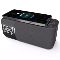 Radio FM portabil cu ceas si cu incarcare wireless pentru telefon, boxa Bluetooth, alarma si afisare a temperaturii, lampa de veghe, 1200mAh, Pes holding