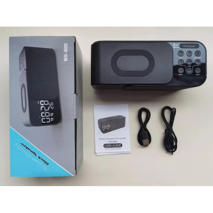 Radio FM portabil cu ceas si cu incarcare wireless pentru telefon, boxa Bluetooth, alarma si afisare a temperaturii, lampa de veghe, 1200mAh, Pes holding