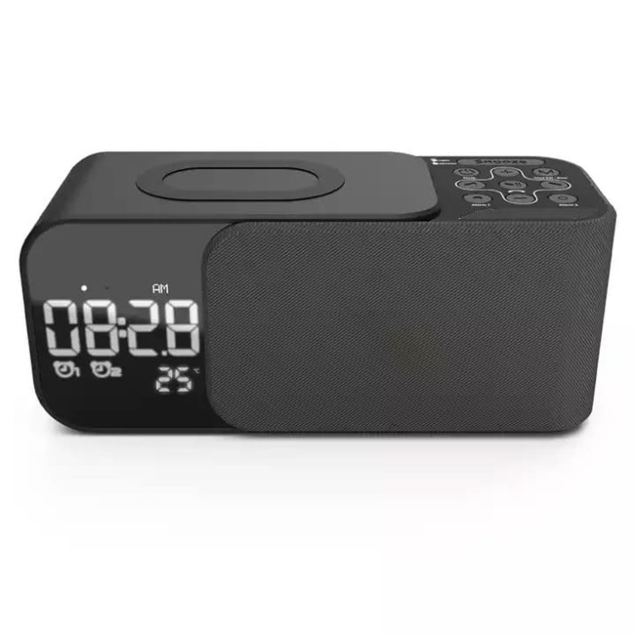 Radio FM portabil cu ceas si cu incarcare wireless pentru telefon, boxa Bluetooth, alarma si afisare a temperaturii, lampa de veghe, 1200mAh, Pes holding