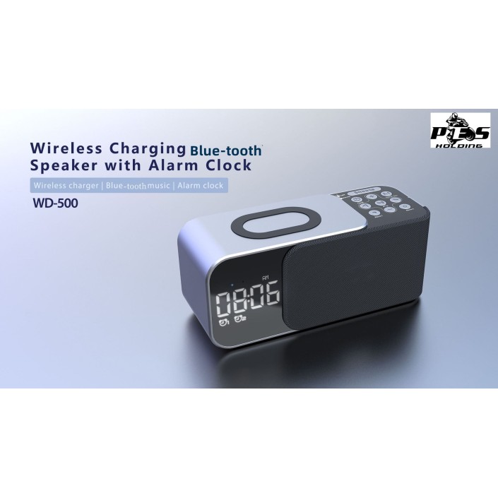 Radio FM portabil cu ceas si cu incarcare wireless pentru telefon, boxa Bluetooth, alarma si afisare a temperaturii, lampa de veghe, 1200mAh, Pes holding