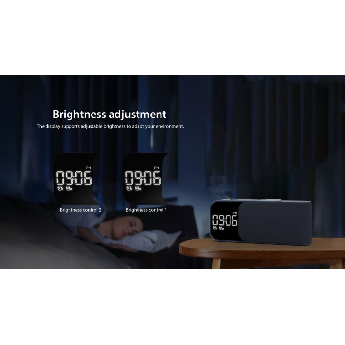 Radio FM portabil cu ceas si cu incarcare wireless pentru telefon, boxa Bluetooth, alarma si afisare a temperaturii, lampa de veghe, 1200mAh, Pes holding