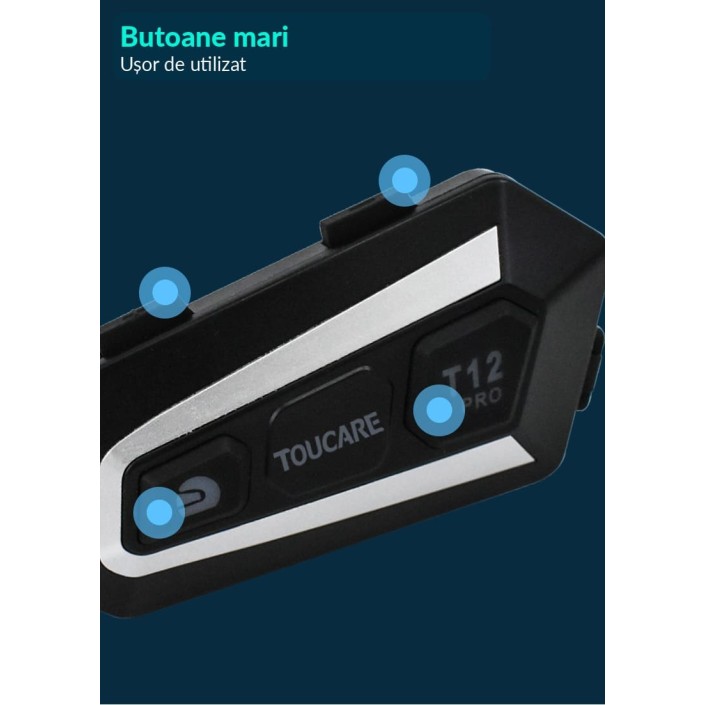 Sistem Comunicare Bluetooth pentru Cască Moto Toucare T12 , DSP, IP67, Autonomie 30 Ore  Meta title