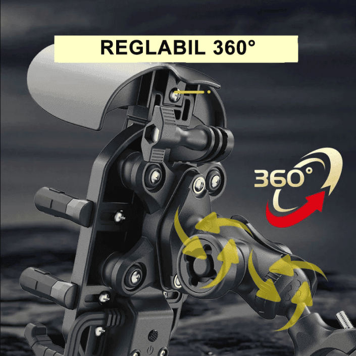 Suport telefon moto/atv/scuter cu sistem antivibratii, rotire 360 grade, pad antialunecare, silicon, Negru (cuprinde 2 tipuri de prindere) Suport telefon moto/atv/scuter cu sistem antivibratii, rotire 360 grade, pad antialunecare, silicon, Negru (cuprinde 2 tipuri de prindere)